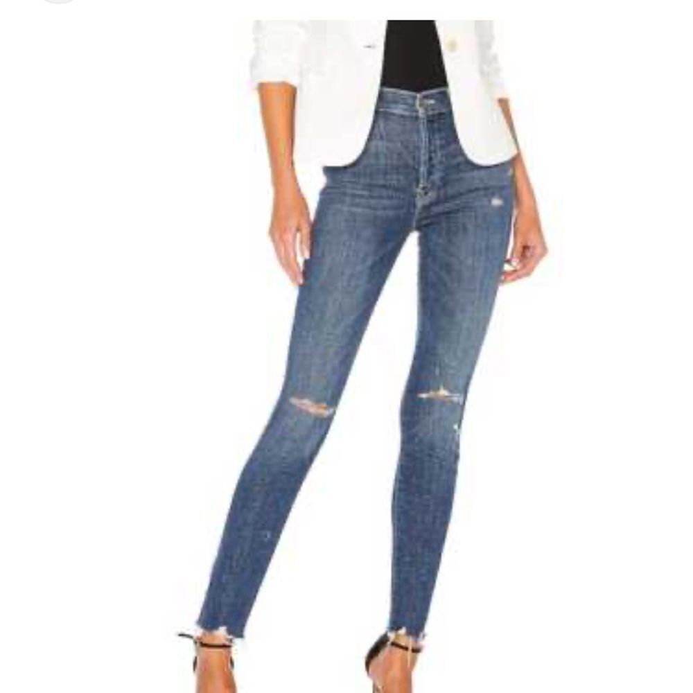 Mother Denim The Stunner Chew Off Skinny blue Jeans in Off Duty 25 $268